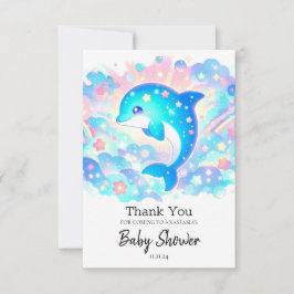 Pastel Schattig Dolfijn Baby shower Bedankkaart