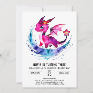 Pastel Schattig Dragon Digitaal Meisje Verjaardag Kaart