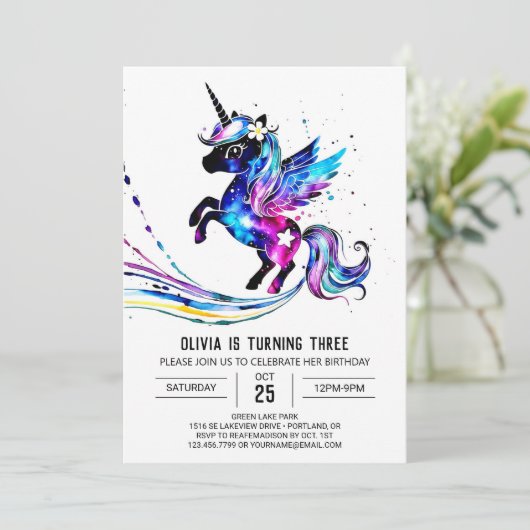 Pastel Schattig Eenhoorn Digitale Verjaardag Kaart (Staand voorkant)