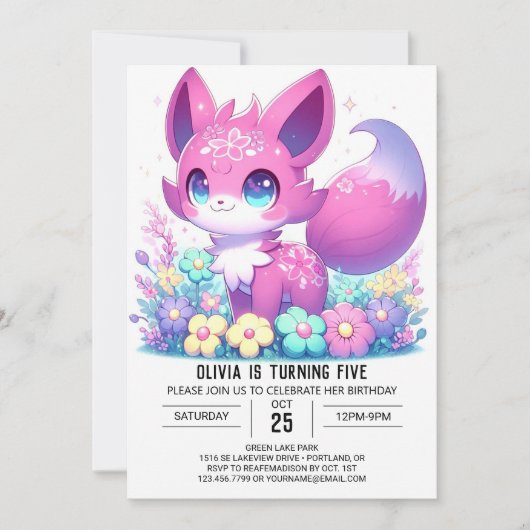 Pastel Schattig Fox Digitale Verjaardag Kaart (Voorkant)