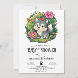 Pastel Schattig Wolf Baby shower Digitaal Kaart
