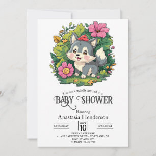 Pastel Schattig Wolf Baby shower Digitaal Kaart