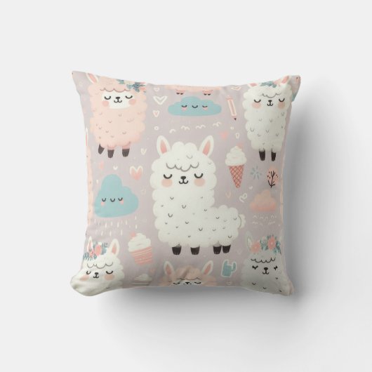 Pastel Schattige Alpaca Patroon Kussen (Voorkant)