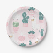 Pastel Schattige Baby Roze en Groene Llama en Cact Papieren Bordje (Voorkant)