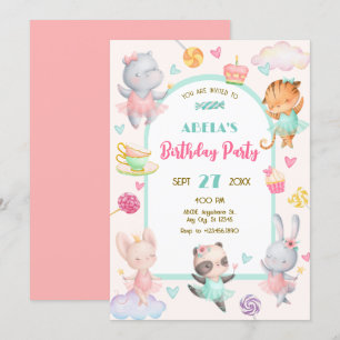Pastel schattige ballerina verjaardag kaart