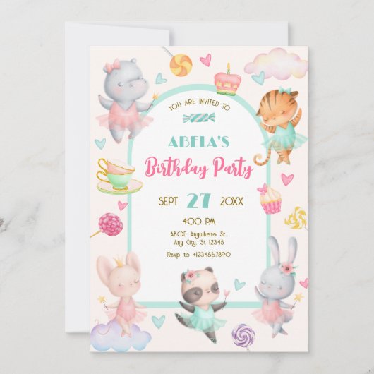 Pastel schattige ballerina verjaardag kaart (Voorkant)