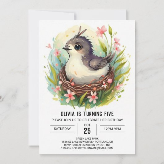 Pastel Schattige Bird Birthday Kaart (Voorkant)