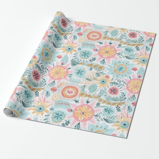 Pastel schattige boho cadeaupapier (Uitgerold)