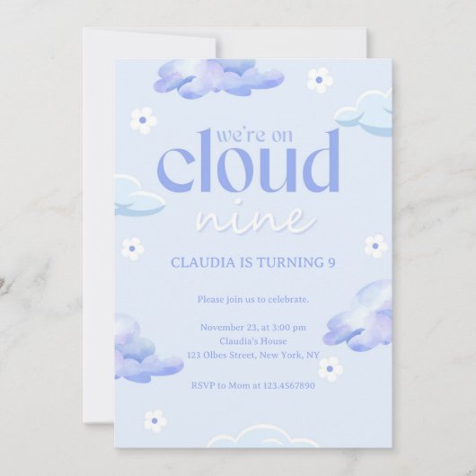 Pastel Schattige Cloud Negen Meisjes en Jongens 9e Kaart (Voorkant)