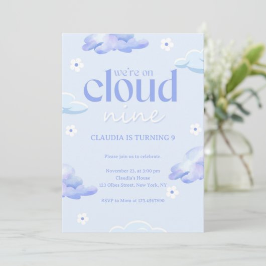 Pastel Schattige Cloud Negen Meisjes en Jongens 9e Kaart (Staand voorkant)