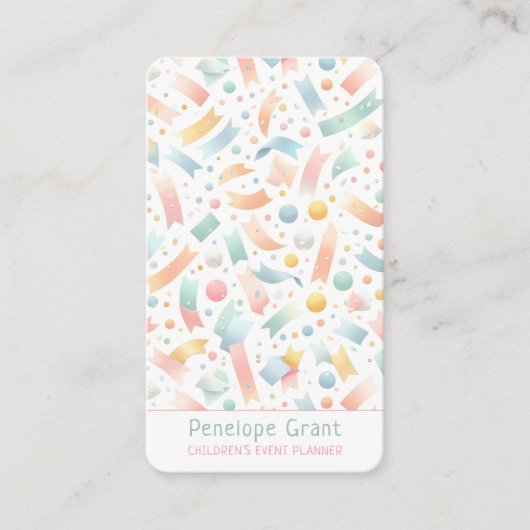 Pastel Schattige Confetti Kinder Feest en Event Pl Visitekaartje (Voorkant)