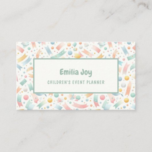 Pastel Schattige Confetti Waterverf Party en Event Visitekaartje (Voorkant)