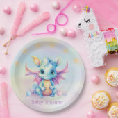 Pastel Schattige Dragon Meisje Baby shower Papieren Bordje (Feest)