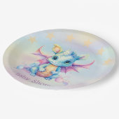 Pastel Schattige Dragon Meisje Baby shower Papieren Bordje (Gekanteld)
