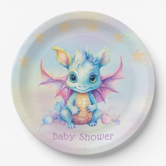 Pastel Schattige Dragon Meisje Baby shower Papieren Bordje (Voorkant)