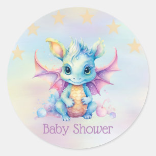 Pastel Schattige Dragon Meisje Baby shower Ronde Sticker