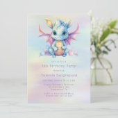 Pastel Schattige Dragon Meisje Verjaardagsfeestje Kaart (Staand voorkant)