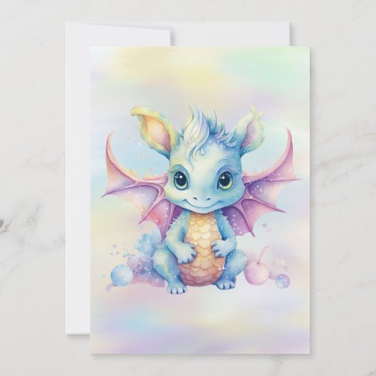 Pastel Schattige Dragon Meisje Verjaardagsfeestje Kaart (Achterkant)