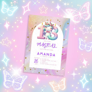 Pastel Schattige Eenhoorn Meisje 13e Verjaardag Ui Kaart