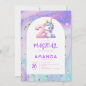 Pastel Schattige Eenhoorn Meisje 2e Verjaardag Kaart (Voorkant)