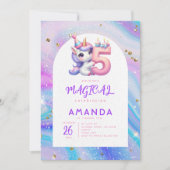 Pastel Schattige Eenhoorn Meisje 5e Verjaardag Kaart (Voorkant)