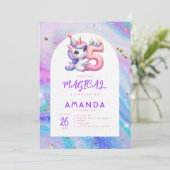 Pastel Schattige Eenhoorn Meisje 5e Verjaardag Kaart (Staand voorkant)