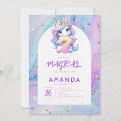 Pastel Schattige Eenhoorn Meisje 7e Verjaardag Kaart (Voorkant)