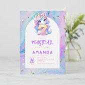 Pastel Schattige Eenhoorn Meisje 7e Verjaardag Kaart (Staand voorkant)