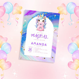 Pastel Schattige Eenhoorn Meisje 8e Verjaardag Kaart