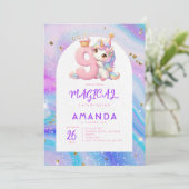 Pastel Schattige Eenhoorn Meisje 9e Verjaardag Uit Kaart (Staand voorkant)