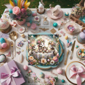Pastel Schattige Lamb Easter Tea Party Feestdagenkaart