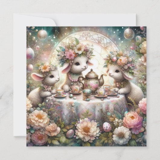 Pastel Schattige Lamb Easter Tea Party Feestdagenkaart (Voorkant)