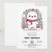 Pastel Schattige Polar Beer 1e verjaardag Digitaal Kaart (Voorkant / Achterkant)