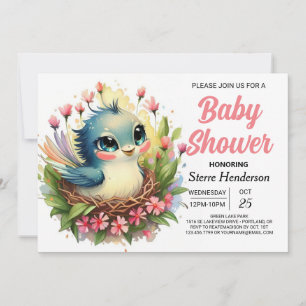 Pastel Schattige Roze Vogel Baby shower Kaart