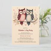 Pastel Schattige Schattigee Uilen Valentijnsdag Pa Kaart (Staand voorkant)