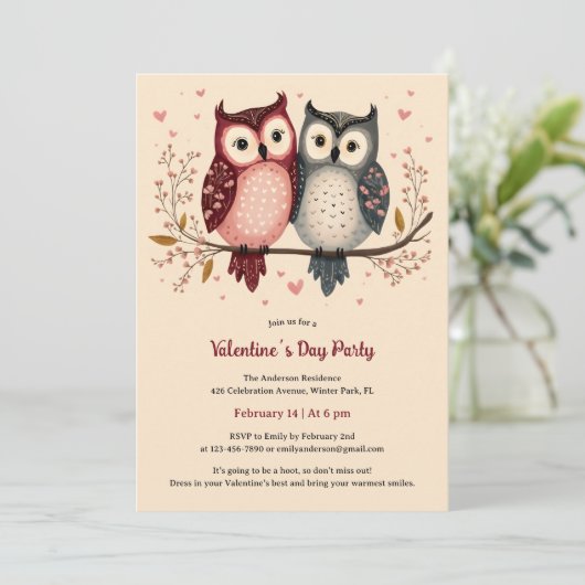 Pastel Schattige Schattigee Uilen Valentijnsdag Pa Kaart (Staand voorkant)