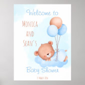 Pastel schattige tederbeer met baby shower van bal poster (Voorkant)