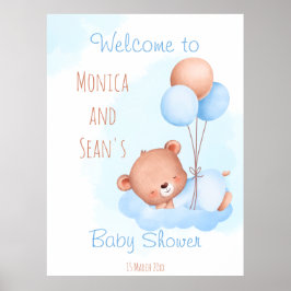 Pastel schattige tederbeer met baby shower van bal poster