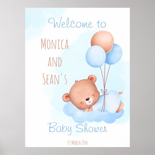 Pastel schattige tederbeer met baby shower van bal poster (Voorkant)