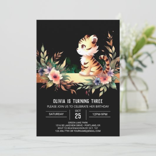 Pastel Schattige Tijger Verjaardag Kaart (Staand voorkant)