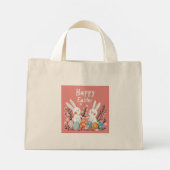 Pastel Schattige Twee Bunny Illustration Canvas ta Mini Tote Bag (Achterkant)