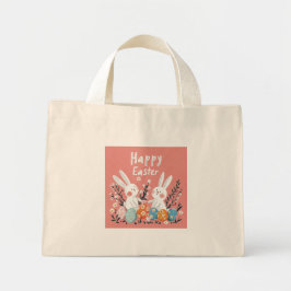 Pastel Schattige Twee Bunny Illustration Canvas ta Mini Tote Bag