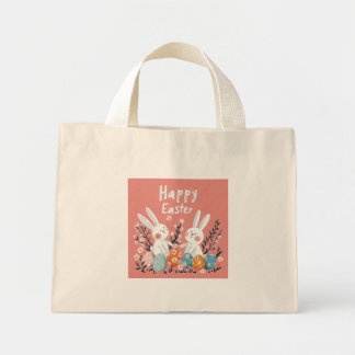 Pastel Schattige Twee Bunny Illustration Canvas ta Mini Tote Bag