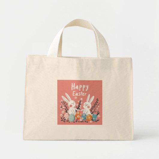 Pastel Schattige Twee Bunny Illustration Canvas ta Mini Tote Bag (Voorkant)