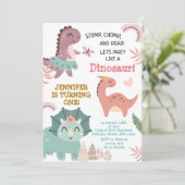 Pastel Schattigee Dino eerste verjaardag dinosauru Kaart (Staand voorkant)