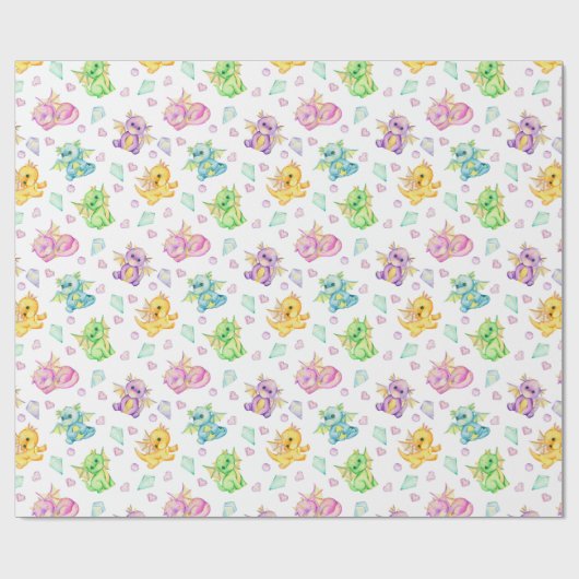 Pastel Schattigee draken en diamanten Cadeaupapier (Vlak)