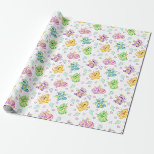 Pastel Schattigee draken en diamanten Cadeaupapier
