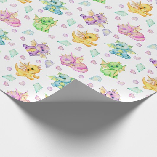 Pastel Schattigee draken en diamanten Cadeaupapier (Hoek)