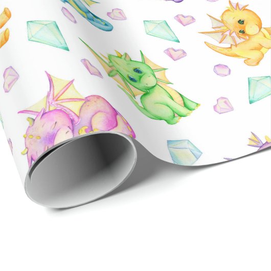 Pastel Schattigee draken en diamanten Cadeaupapier (Rol Hoek)