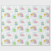 Pastel Schattigee draken en regenbogen Cadeaupapier (Vlak)